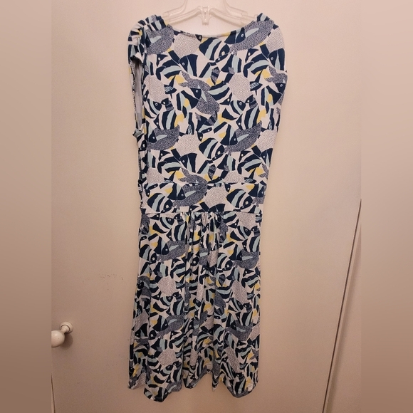 Lands End Yellow Blue Tie Front V-Neck Tropical Fish Dress Size Medium - Picture 7 of 9